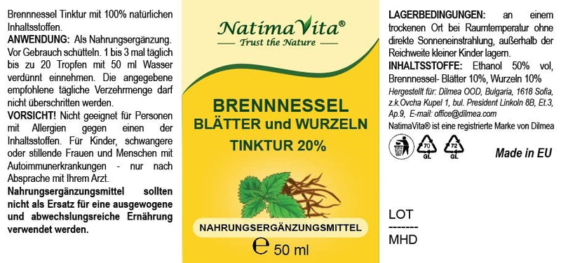 [Australia] - Nettle leaves and roots tincture 20% – 50 ml – 100% natural - NatimaVita 