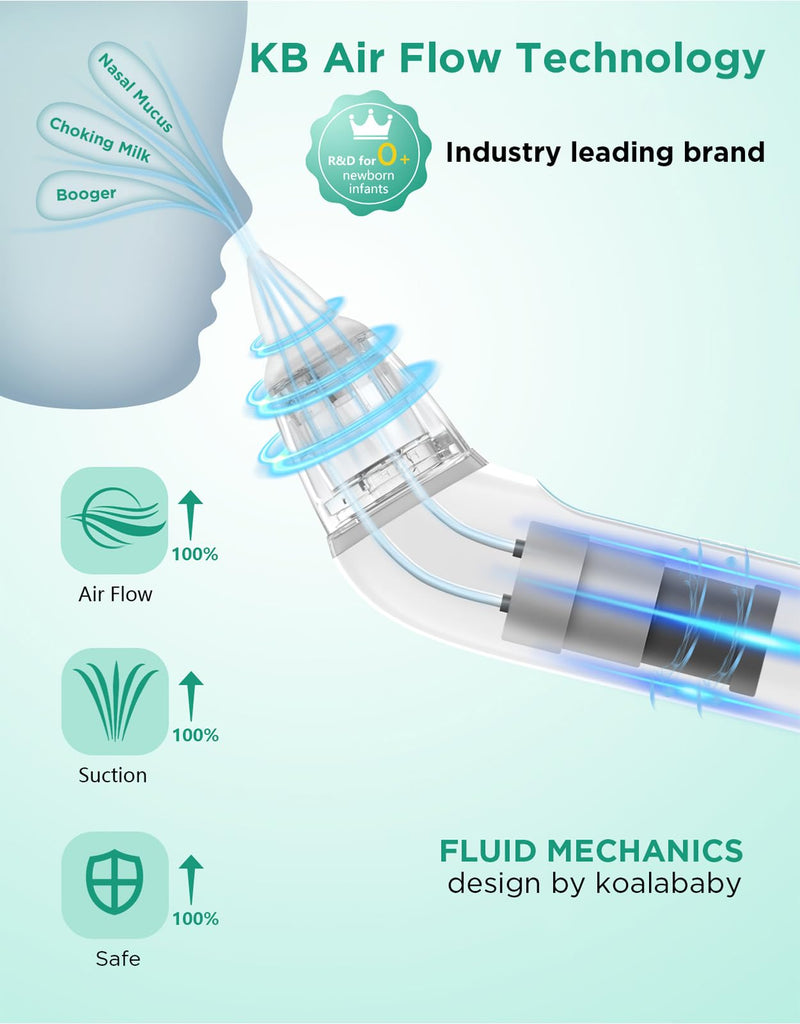 [Australia] - Koalababy Electric Nasal Aspirator for Baby, Large Flow, Baby Nose Sucker with 3 Suction Levels, Rechargeable Nose Cleaner for Toddlers, Music and Light Soothing, Soft Silicone Tips 