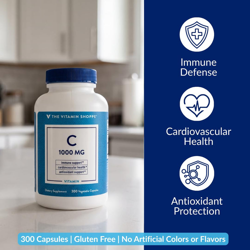 The Vitamin Shoppe Vitamin C 1000 MG with Antioxidants, 300 Capsules | Antioxidant Supplement to Support Immune Function & Cardiovascular Health