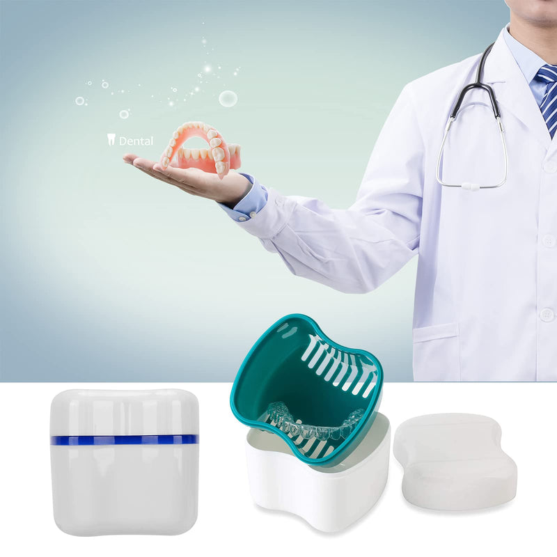 [Australia] - Denture Bath Cup and Brush Set - 2pcs Denture Case with Basket + 2pcs Denture Brush Portable Denture Storage Box Premium Hygiene Brushes for Oral Care 