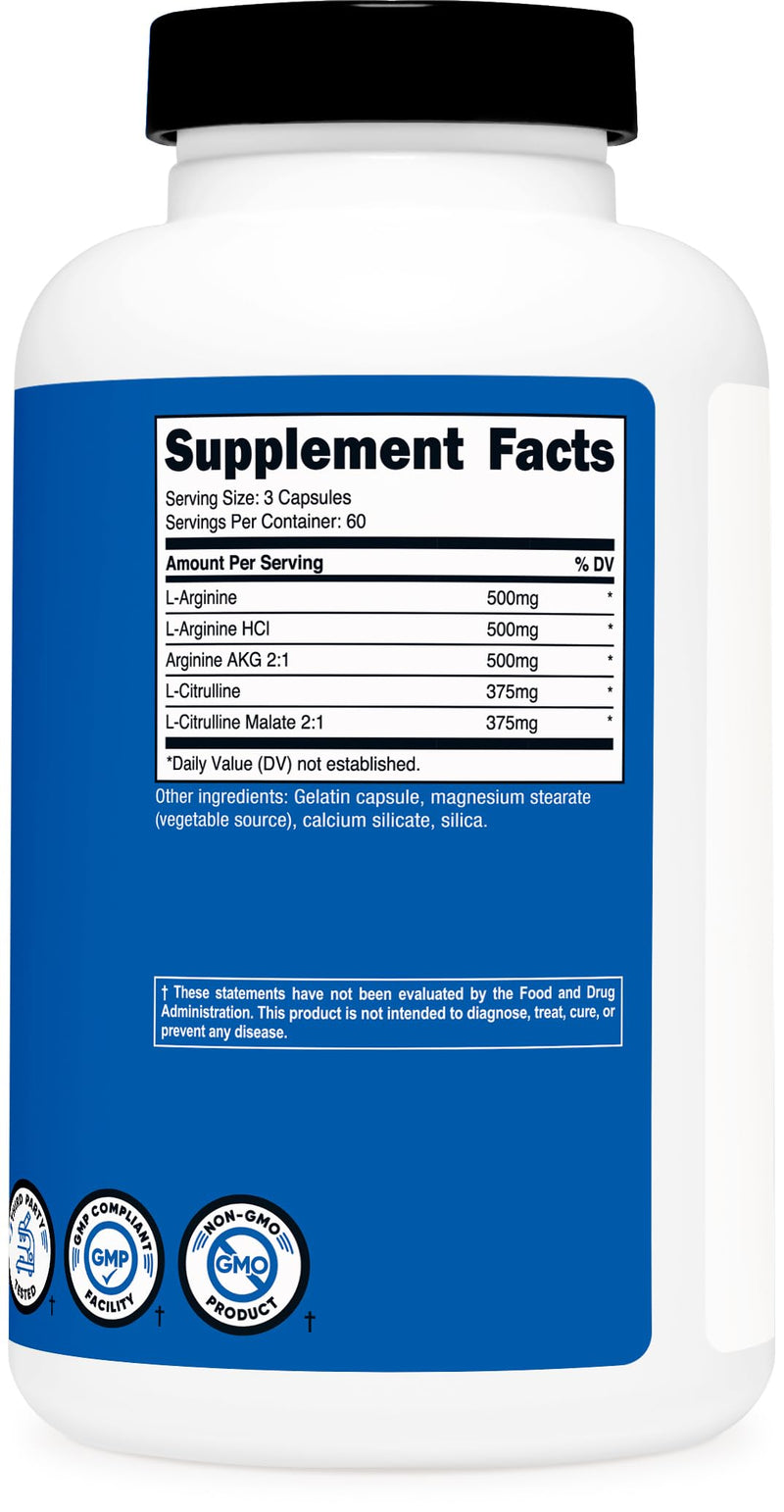 Nutricost Nitric Oxide Booster 2250mg, 180 Capsules - 750mg Per Casule, 60 Servings - Gluten Free and Non-GMO (Pack of 2) 180 Count (Pack of 2)