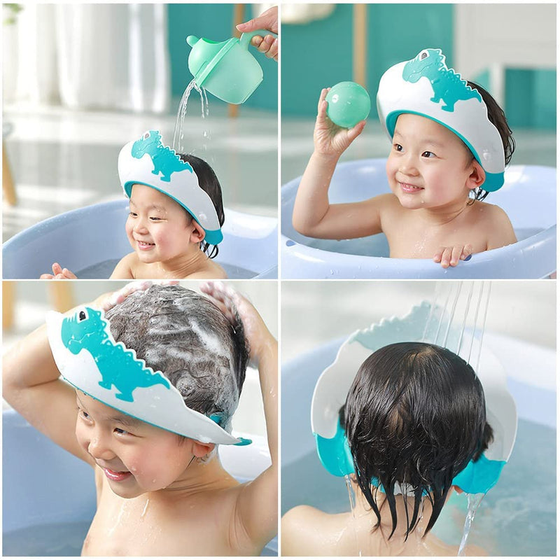 [Australia] - Baby Shower Cap Shield, Shower Cap for Kids, Visor Hat for Eye and Ear Protection for 0-9 Years Old Children,Cute Dinosaur/Crocodile/Hippo shape Makes the Baby Bath More Fun (Dinosaur, Blue) 