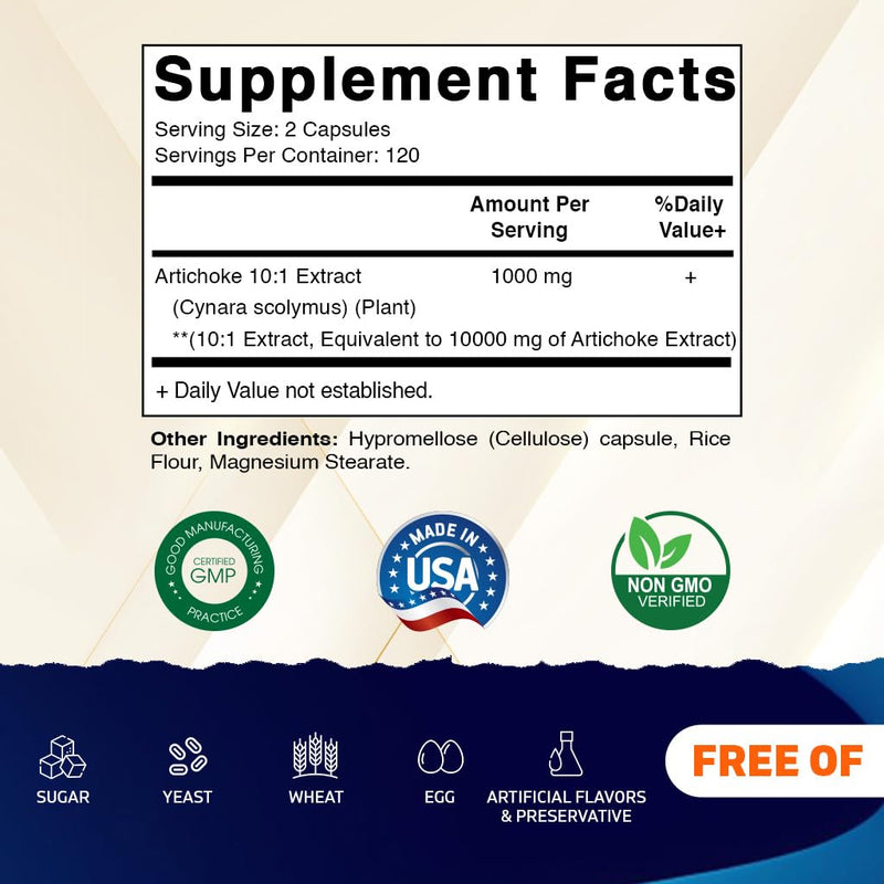 [Australia] - Vitamatic Artichoke Extract Vegetable Capsules 1000mg 240 Count - 10:1 Extract 1000 mg - Non-GMO, Gluten Free Supplement - Made in The USA 