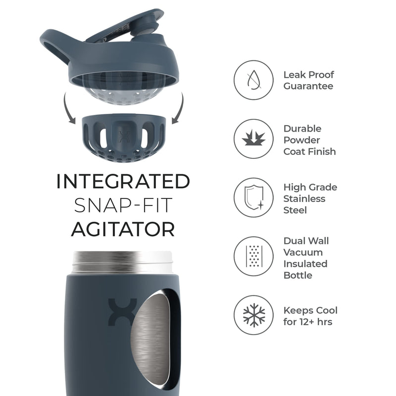 [Australia] - Promixx PURSUIT Protein Shaker Bottle New Edition - Insulated Stainless Steel Water Bottle and Blender Cup, 550ml, Graphite Grey 