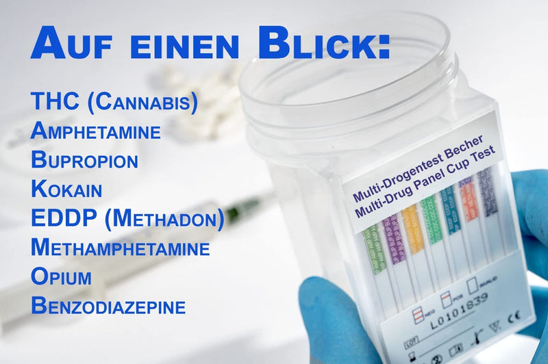 [Australia] - Drug test for 8 types of drugs - rapid drug test in a sterile & hygienic cup - THC cocaine amphetamine benzodiazepine opiates EDDP methamphetamine bupropion 