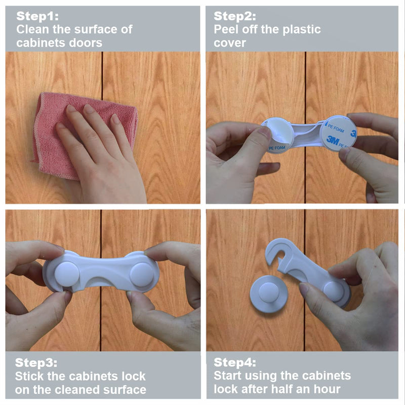 [Australia] - Cabinet Door Locks for Baby Proof and Child Safety, 4 Pack Cabinet Locks with Adhesive for Drawer Cupboards Fridge Closet and Pantry, Childproof Door Latch for Protecting Kids (White-4PCS) 