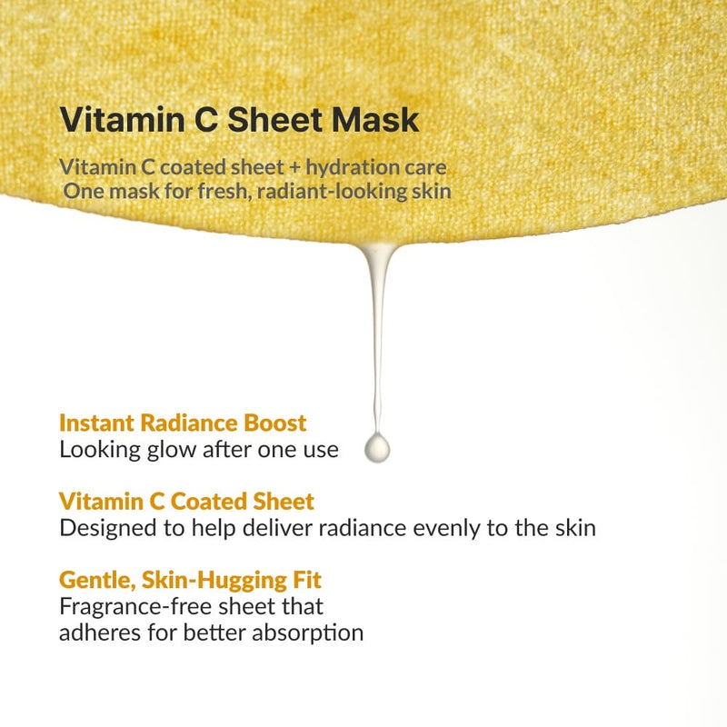 Vitatone Facial Sheet Mask, Hydrating Sheet Mask with Vitamin C to Soothe, Deeply Moisturize & Boost Radiance for a Healthy Glass Skin Glow, Flight Skincare (0.88 fl. oz x 5ea)