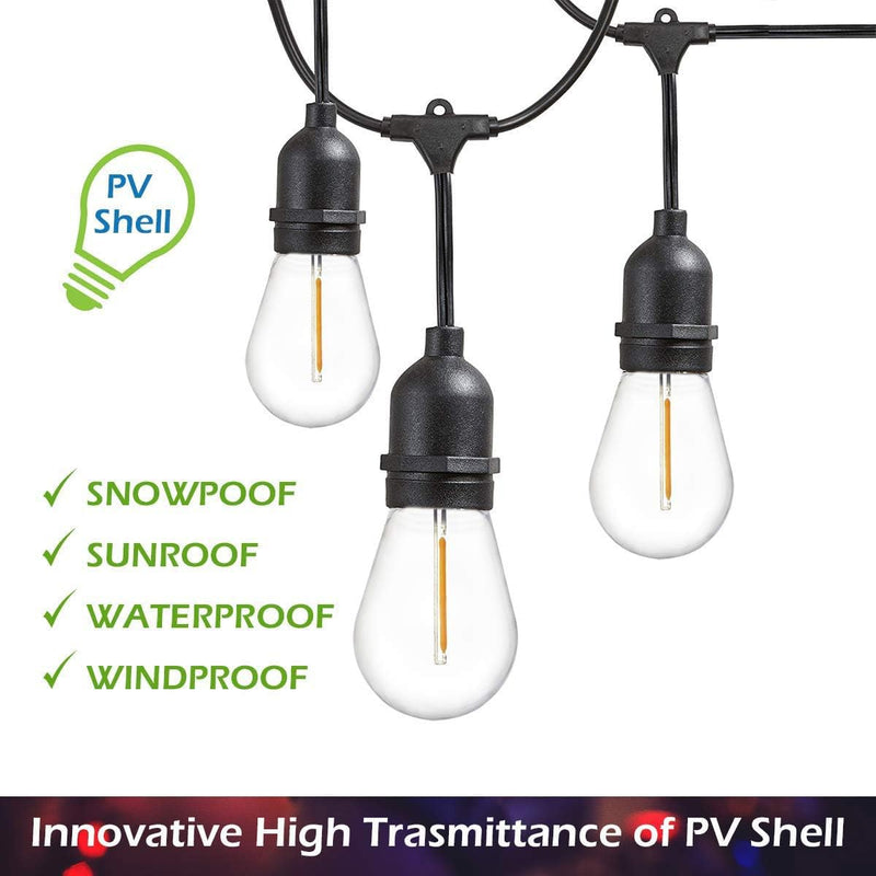 [Australia] - Jslinter 24-Pack LED 1W String Light Bulbs, S14 Plastic Shatterproof Edison Vintage Style Replacement 1 Watt Outdoor 2200K, Waterproof, Warm White Equivalent to 11w, e26 Base 24 Count (Pack of 1) Warm-white 