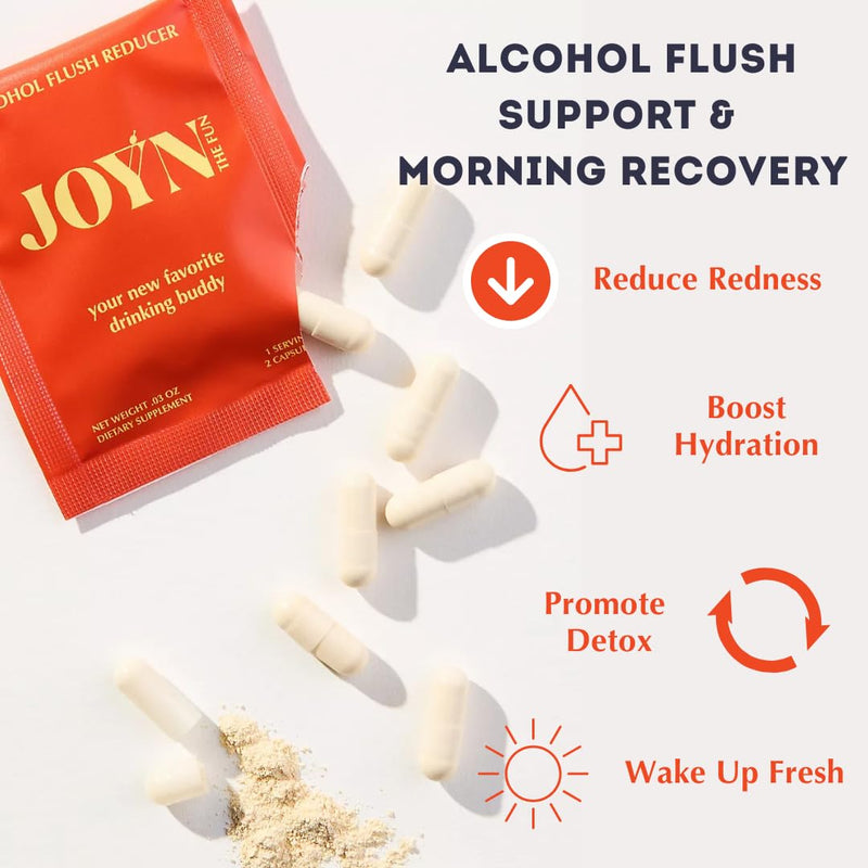 JOYN Supplement for Alcohol Flush Prevention, Detox, Liver Support, Asian Glow Relief | Feel Better Before & After Drinking | Vitamin with DHM, Milk Thistle, Glutathione, Vitamin B12 | 10 Servings 1
