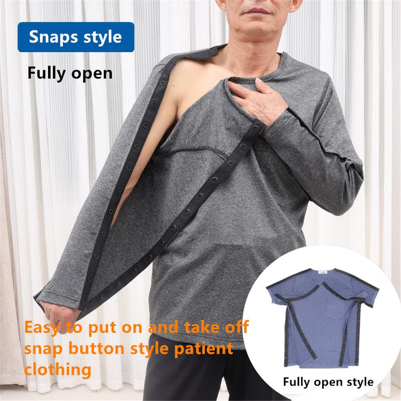 [Australia] - Unisex Bedridden Patient Clothing,Disability Clothing with Fully Open on Both Sides,Patient Nursing Long Sleeves,for Home Care,Post Surgery,Elderly(Man,Grey,M) Gray Medium 