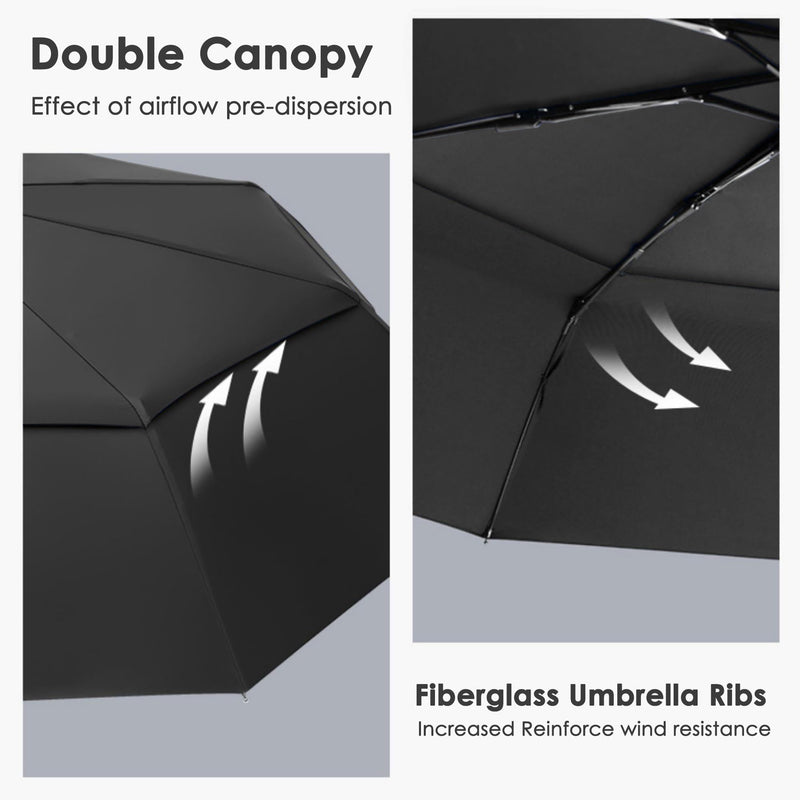 Windproof Compact Travel Umbrellas for Rain – Easy Auto Open Close, Automatic Durable Waterproof – Backpack, Portable, Lightweight Umbrellas for Travel 2xBlack