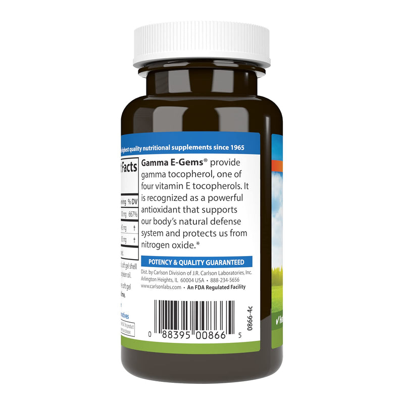 Carlson Gamma E-Gems, 465 mg, Gamma Tocopherol, 600 Softgels | Vitamin E Tocopherol; Optimal Wellness 60 Count (Pack of 1)