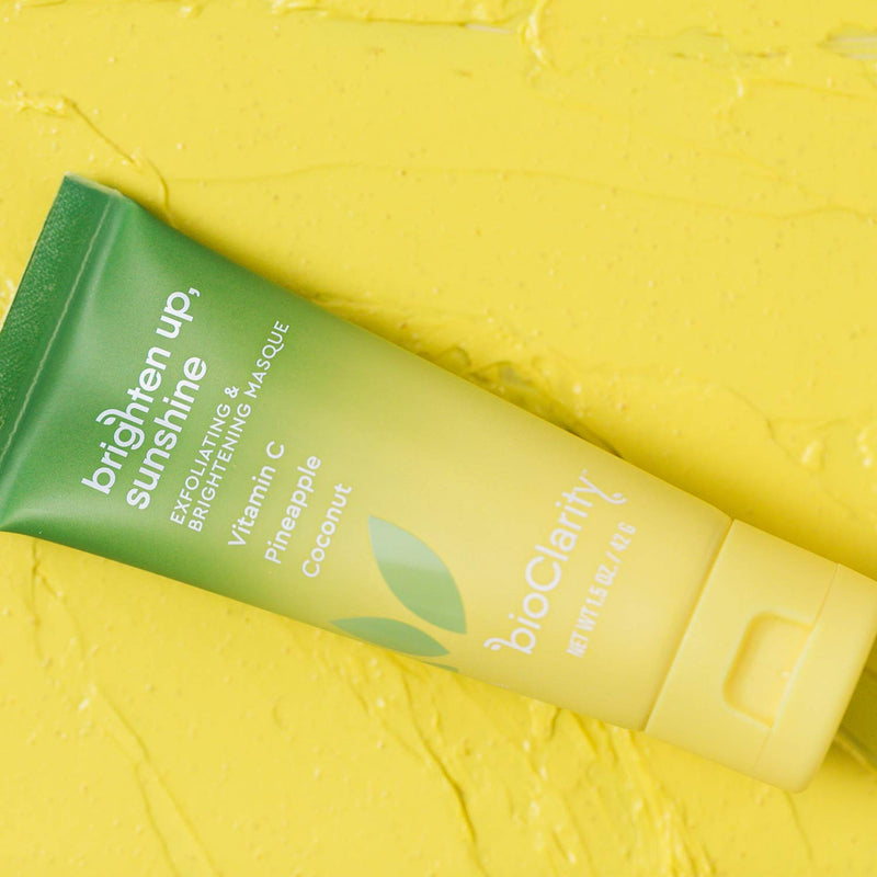 BioClarity Brightening Face Mask, Brighten Up Sunshine, 100% Clean Vegan Ingredients, Exfoliate Brighten Hydrate Skin, Vitamin C, Pineapple, Avocado, Hyaluronic Acid, 2 oz