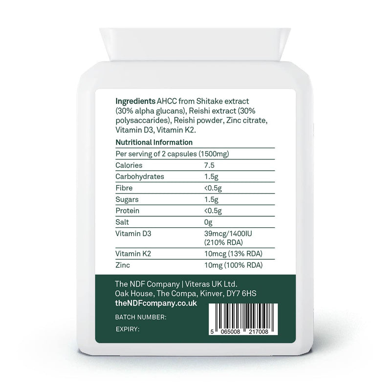 RE-AHCC - 5 in 1 Supplement with Reishi Extract, AHCC, Zinc, Vitamin D and K, 60 Count (Pack of 1)