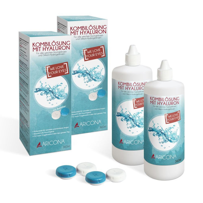 [Australia] - aricona contact lens liquid - 2 x 360 ml all-in-one combination solution with hyaluronic acid - contact lens liquid for soft lenses including container 360 ml (pack of 2) 