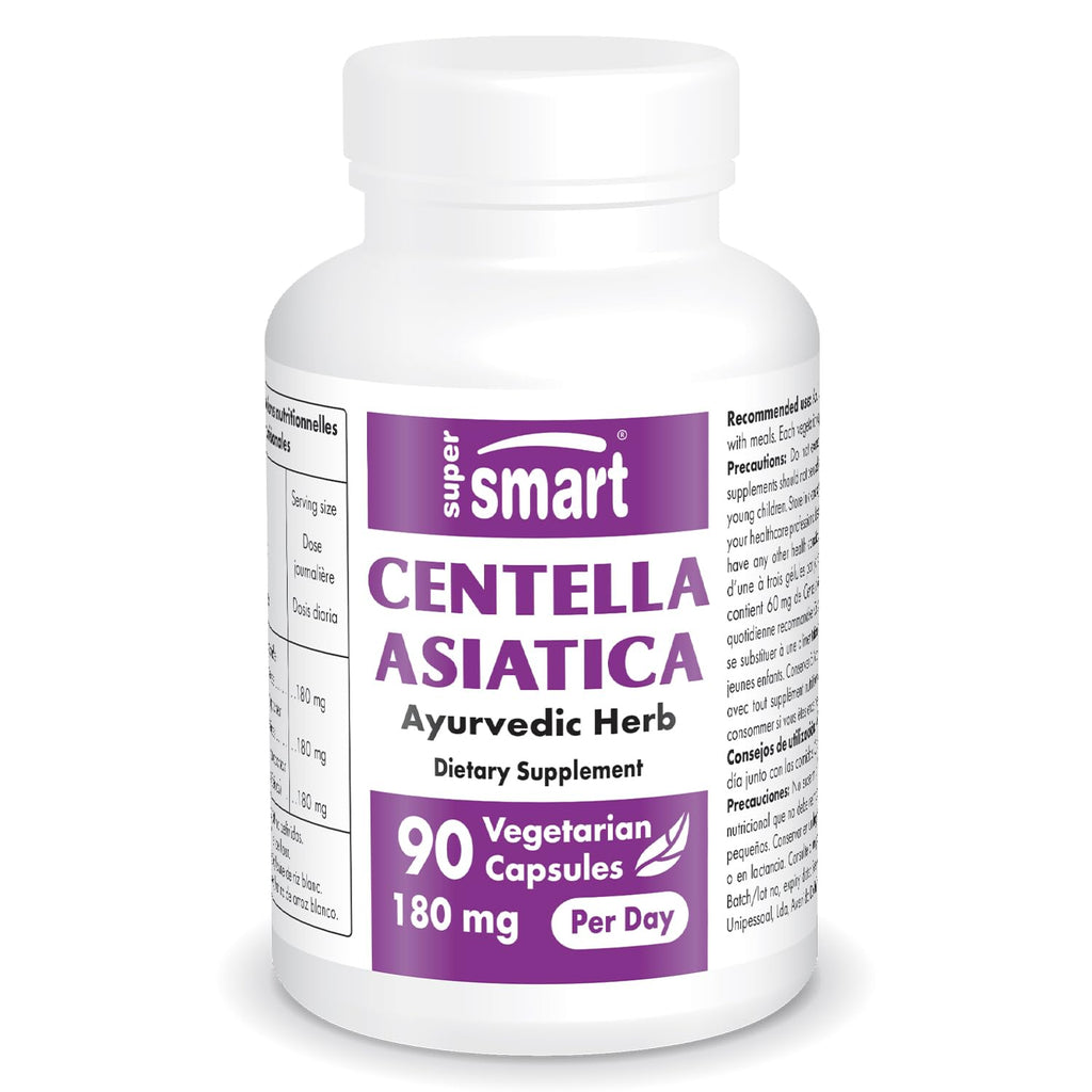 Supersmart - Centella Asiatica 180mg per Day - Gotu Kola Extract Supplement | Non-GMO & Gluten Free - 90 Vegetarian Capsules