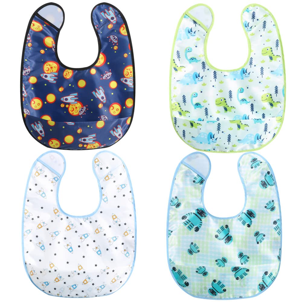 Baby bibs Waterproof Toddler bib - Feeding bib with Pocket for Infant Boy Girl Washable 6-36M Color19 4pack