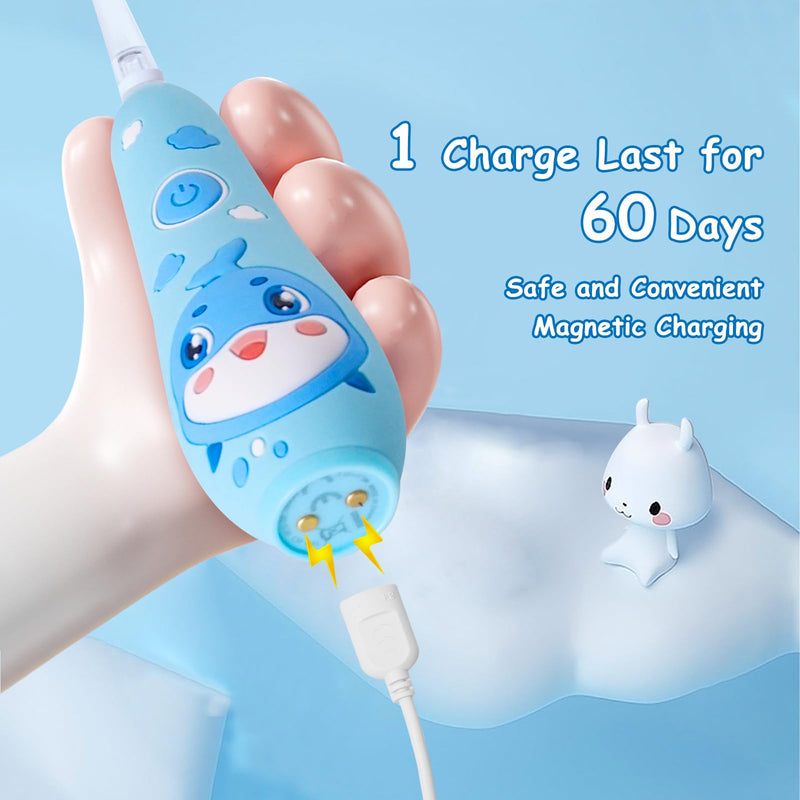 [Australia] - teeteck Electric Toothbrush for Kids - Toddler Electric Toothbrush with Magnetic Charging, Includes 2 Brush Heads, Magnetic USB Charging Cable for Ages 1-6 Boys Girls (Blue) Blue 