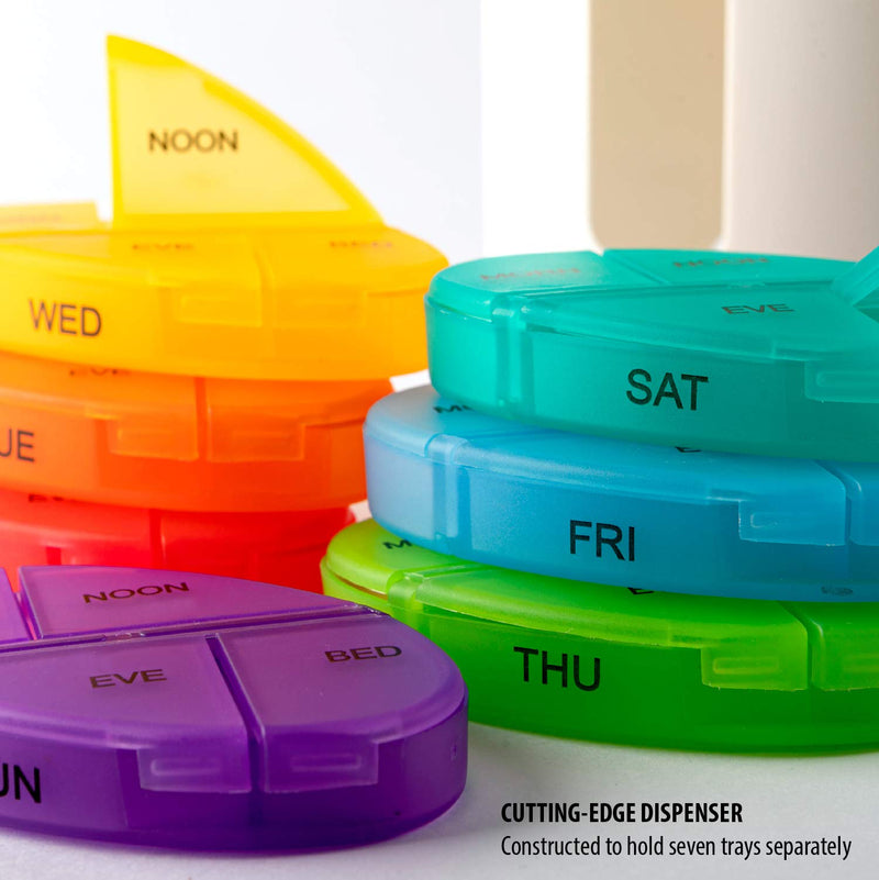Deke Home - Stackable Pill Organizer, 4 Times a Day Weekly Pill Box, 7 Day Medicine Dispenser, Pill Container for Vitamin, Supplement, Durable Hard Case, Secure Closure, BPA Free, Easy to Clean.