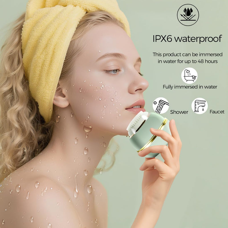 [Australia] - Electric Facial Cleansing Brush,Waterproof Facial Massage Brush,Sonic Face Scrubber with UV-C Disinfection,3 Sonic Cleansing Modes & 3 Brush Heads,For Exfoliating and Massaging,Rechargeable Face Brush 