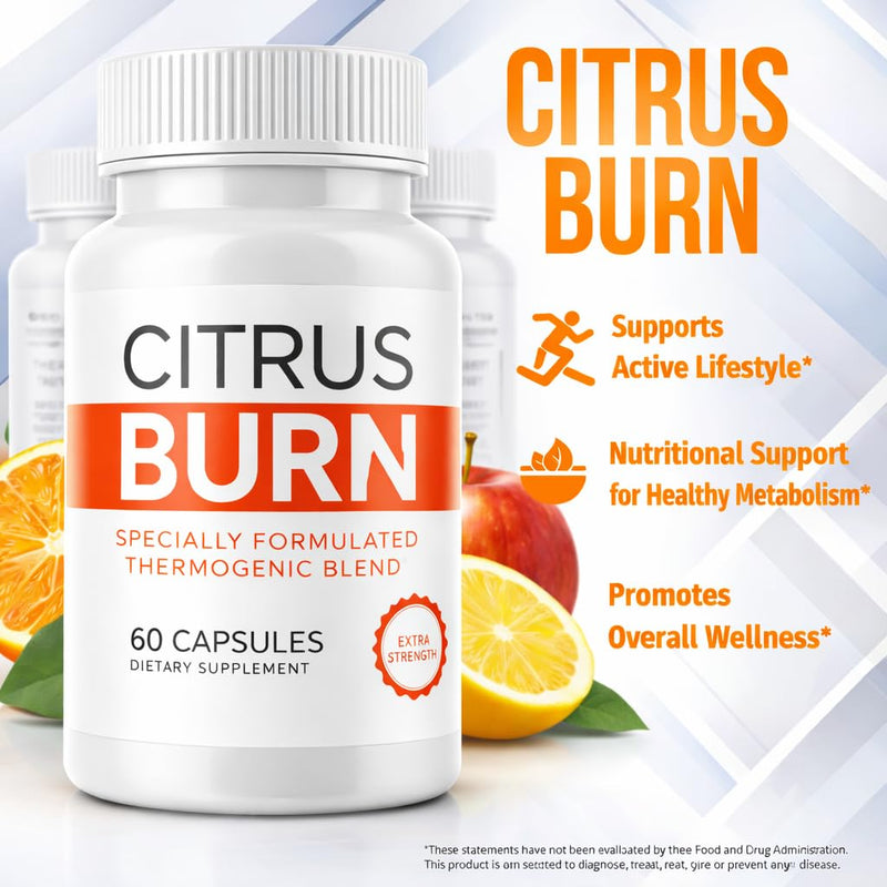 Citrus Burn Thermogenic Blend Capsules – Apple Cider Vinegar, MCT, Vitamins & Minerals – Extra Strength Formula – 60 Vegan Capsules – Food Supplement