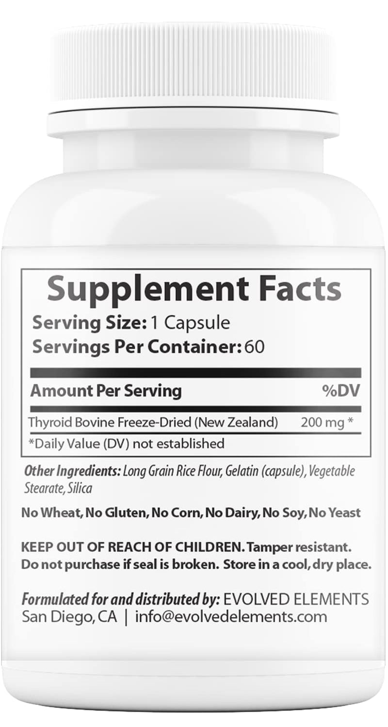 Raw Grass-Fed Desiccated Bovine Thyroid - Thyroid Support for Women - Energy & Metabolism Support - New Zealand Sourced, Non-GMO, 60 Capsules