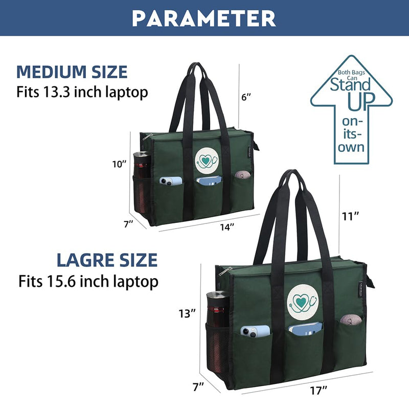 [Australia] - ABAMERICA Nurse Bags for Work Nursing Bag Multiple Pockets Waterproof Organizing Zip Top Clinical Bag for Nursing Students B20- Nurse Green Stethoscope Emb Medium 