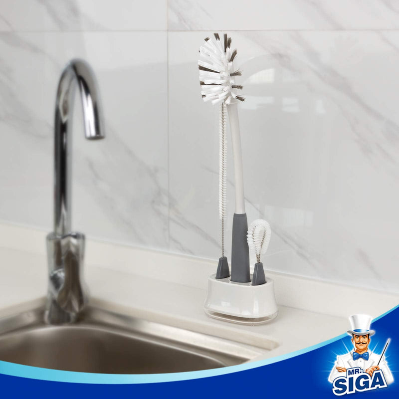 [Australia] - MR.SIGA Water Bottle Brush Cleaning Set with Storage Holder, Cleaning Brushes for Tumbler, Straw, Baby Bottles, Drinking Glasses 