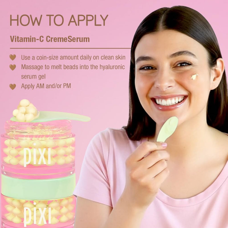 Pixi Beauty Vitamin-C CremeSerum 2-Pack, Illuminating Serum-Gel Moisturizer with Encapsulated Vitamin CBeads & Hyaluronic Acid, for Radiant Even-Toned Skin, 2x 1.7 fl.oz