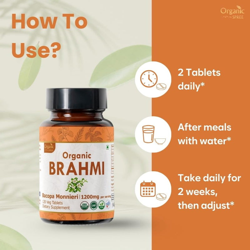 [Australia] - Brahmi 120 Tablets ‚Äì USDA Organic Bacopa Monnieri Supplement ‚Äì Supports Focus, Calm & Memory ‚Äì Herbal Nootropic* 120 Count (Pack of 1) 