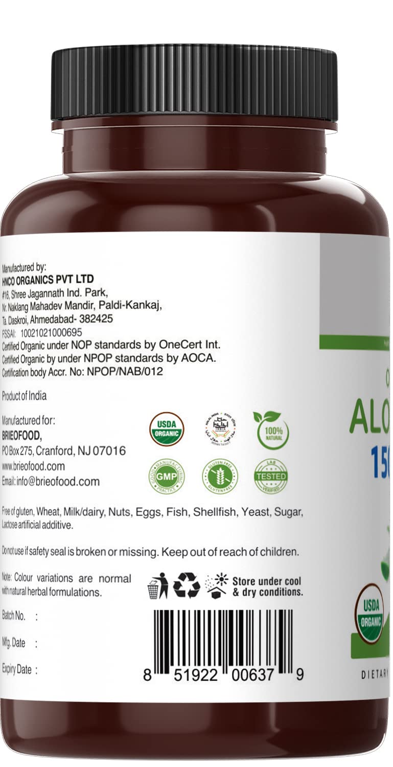 [Australia] - Brieofood Organic Aloe Vera 1500mg, 45 Servings, Vegetarian, Gluten Free, 90 Vegetarian Tablets 