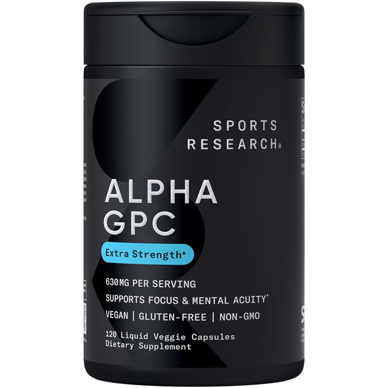 [Australia] - Sports Research¬Æ Alpha GPC 630mg (Extra Strength) - Bioavailable Source of Choline - Focus & Cognitive Support for Women & Men - Vegan Certified ¬∑ Non-GMO ¬∑ Gluten Free - 120 Liquid Capsules 120 Count (Pack of 1) 