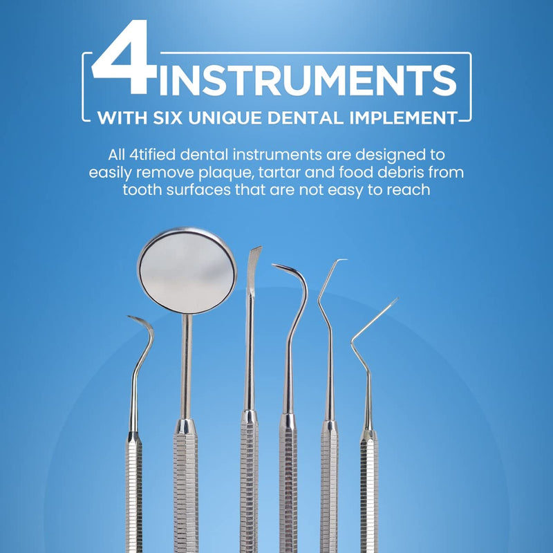 [Australia] - 4tified Dental Tools Hygiene Kit 4 PCS French Stainless Steel Professional Teeth Cleaning Home Use Plaque Calculus Removal Tartar Scraper Scaler Fogless Mirror Dental Pick Vegan Leather case 