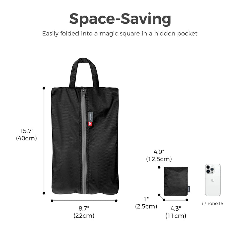 pack all Travel Accessories Bundle | 1 x 45L Foldable Duffel Bag (Black) & 1 x Foldable Shoe Bag (Black)