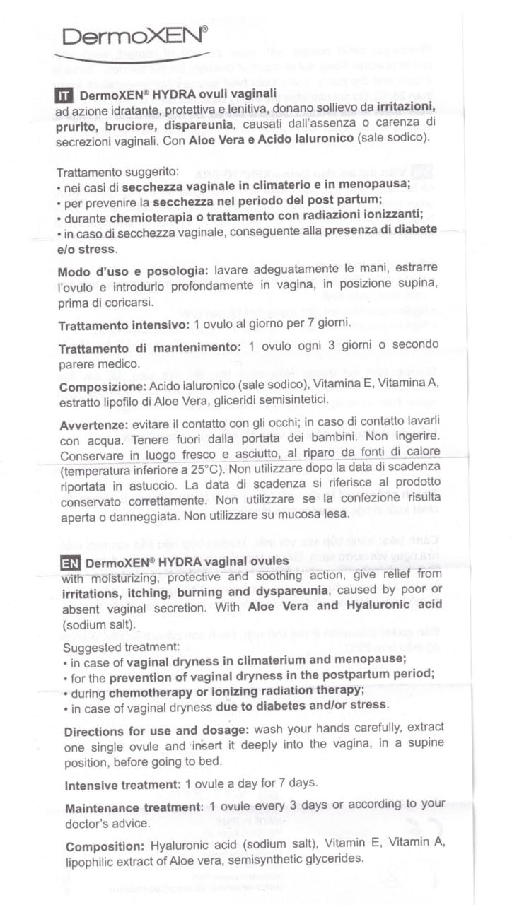 [Australia] - DermoXEN HYDRA vaginal suppositories for the vagina with hyaluronic acid - lactic acid bacteria for the vagina against vaginal dryness, burning, itching and irritation - lactic acid suppositories in menopause - 7 pieces. 