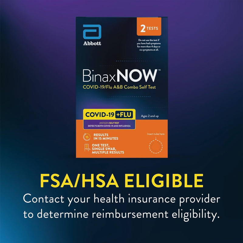 BinaxNOW COVID-19/Flu A&B Combo Self Test, Reliable COVID/Flu Home Test With 15 Minute Results, 2 Tests