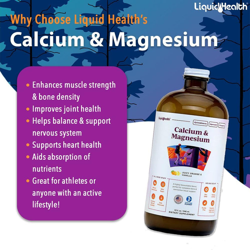 LIQUIDHEALTH Calcium and Magnesium & Neurologic Nootropic Liquid Vitamin Supplements Bundle for Adults - Support Bone & Tissue Health, Improve Memory, Focus & Concentration - Vegan, Non-GMO, USA Made