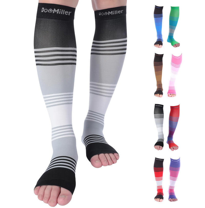 Doc Miller Premium Open Toe Compression Socks Dress Series 1 Pair 20-30mmHg, Toeless Compression Socks Women Open Toe Blackgraywhite Large