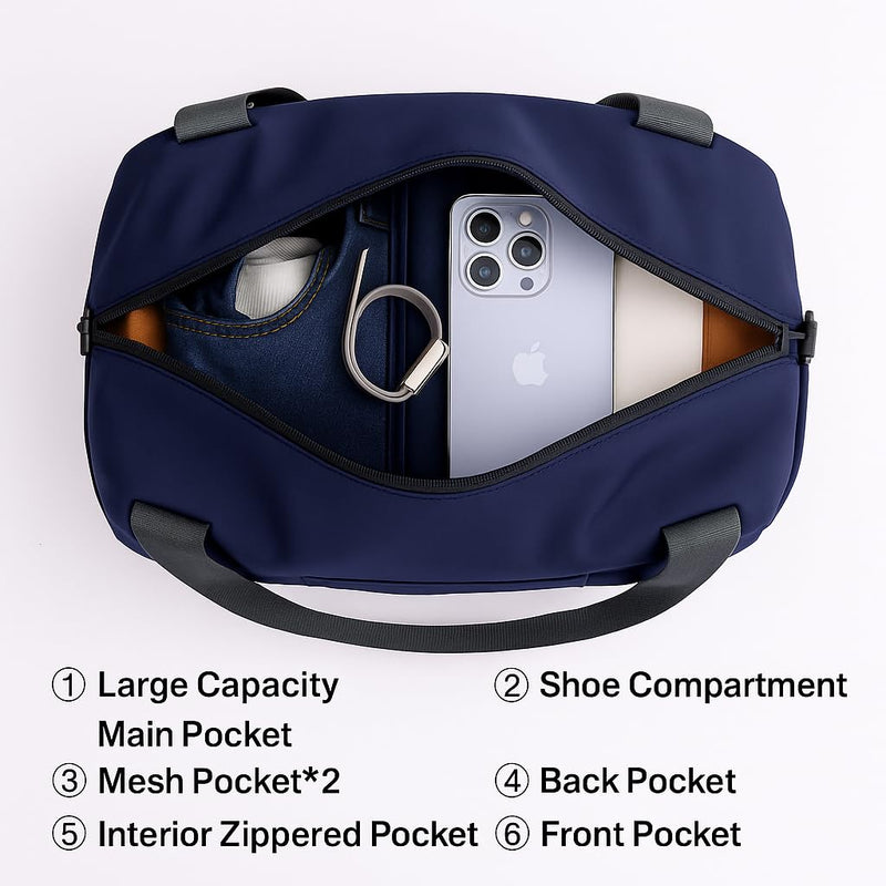Gym Bag for Women Men with Shoe Compartment, Waterproof Small Duffle Bag for Travel, Sports, Weekend Lightweight Carry On Tote Bag (Blue) Blue
