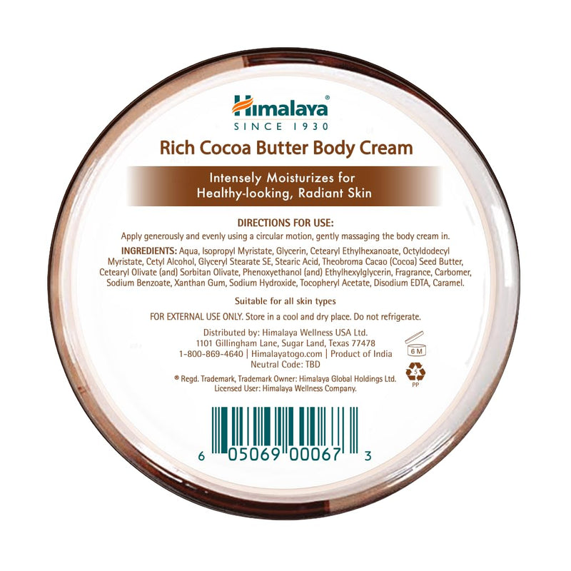 Himalaya Rich Cocoa Butter Body Cream with Vitamin E for Dry Skin, 6.76 oz | Intense Moisturizing Body Lotion for Radiant Skin, Ideal for Dry Body Skin, Rich Luxurious Cream for Hydration