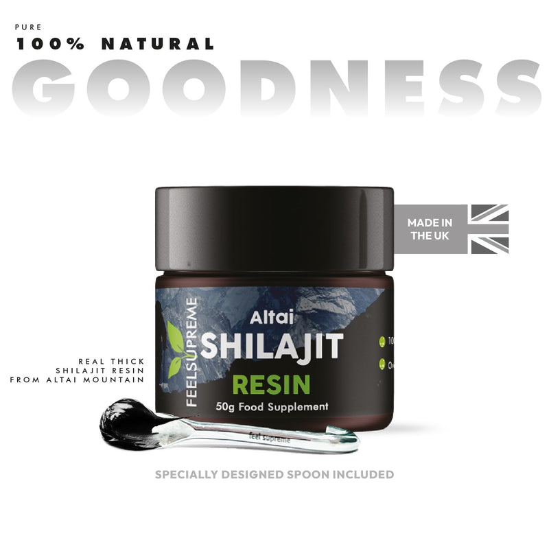 Natural Black Altai Shilajit Resin - 100% Pure Shilajit, Additive Free, 80 Trace Minerals Including Magnesium, Fulvic Acid, and Zinc Ethically Sourced, Shilajit for Men and Women - 50g