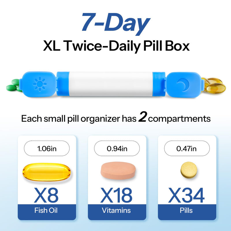 Daviky Weekly Pill Organizer 2 Times a Day, 7 Day AM PM Travel Pill Box | 14 compartments for 7-day AM PM use, compact and travel-friendly, with clear labels and secure storage for pills and vitamins White