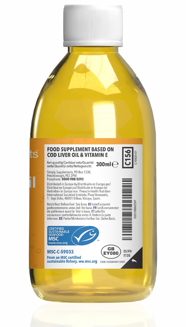 Cod Liver Oil Liquid Supplement | Supports Heart, Brain, Eye & Immune Health | High in DHA & EPA | Natural Lemon Flavour | 60 Servings (60ml) | Made in The UK | Made with MSC-Certified Cod Liver Oil