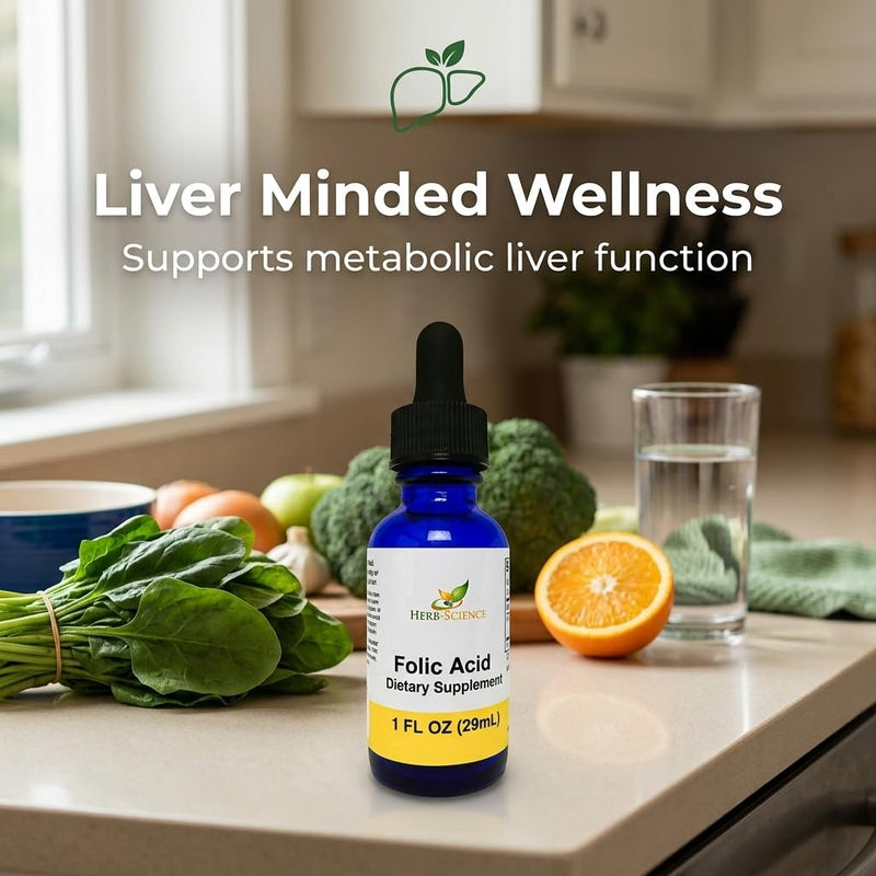 Liquid Vitamin B9 Folic Acid Drops, Alcohol-Free, 1 Oz | Made with Only 3 Premium Ingredients, Vegan and Non-GMO, in a Cobalt Glass Bottle with Flexible Daily Serving
