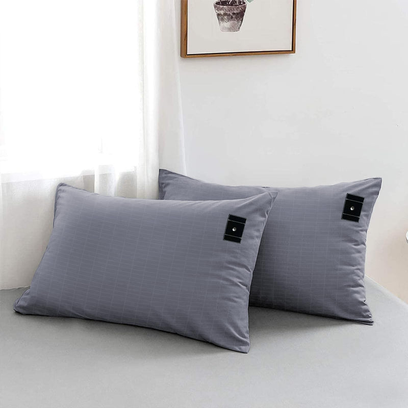 Grounding Pillow Cases Queen 10% Silver Grounding Pillowcases with Grounding Wire for Sleeping,Grey Grounding Pillow Cover (20x30Inch) gray