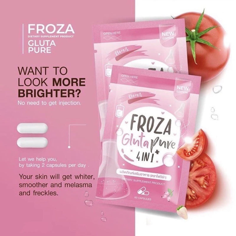 Froza Gluta Pure Natural & Organic Glutathione Coenzyme Q10 Vitamin C & Alphalipoic Acid Straberry Extract Flavoured Capsules - 60 Capsules