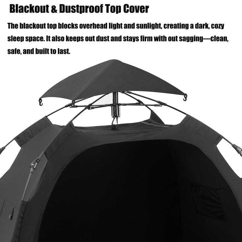[Australia] - PandaEar Portable Blackout Tent for Babies and Toddlers, Privacy Canopy Cover for Pack N Play, Mini Cribs, Foldable Sleep Pod Travel & Indoor Use, Blocks 95% Light, Black 
