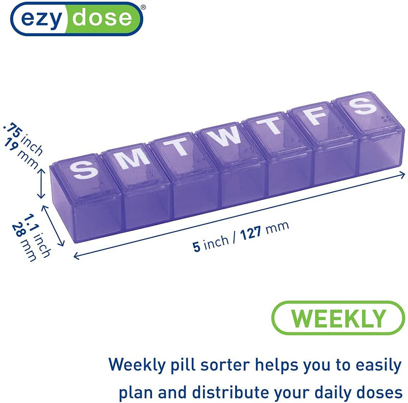 EZY DOSE Weekly (7-Day) Pill Organizer, Daily Vitamin Planner, Medicine Container, Case for Supplements and Fish Oils, Medium Compartments, Colors May Vary Color May Vary