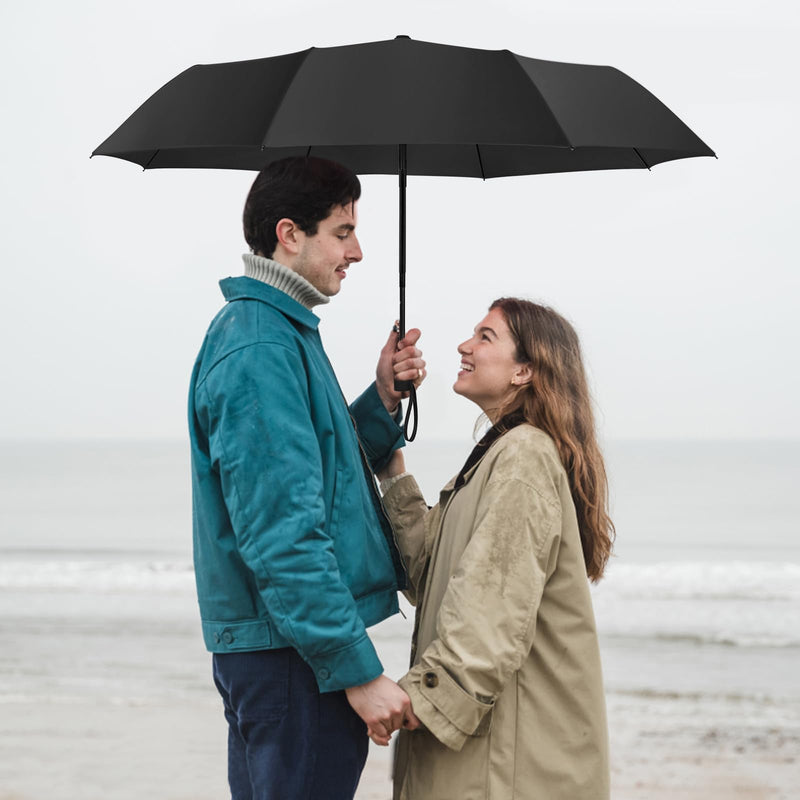 ZOMAKE Travel Umbrella Compact - 8/10 Ribs Portable Collapsible Umbrellas for Rain Windproof - Paraguas Automatic Small Folding Umbrella Lightweight Packable Umbrella for Women Men - Black&Black