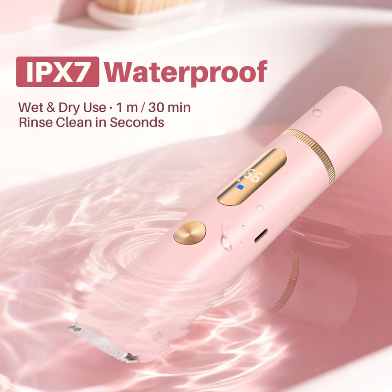 [Australia] - 2025 Upgraded Bikini Trimmer for Women, Dual-Head Shaver with LCD Display, Ceramic-Blade Pubic Hair Trimmer, IPX7 Waterproof Wet & Dry Shower Shaver, Travel-Ready Gift Pouch (Light Pink) Light Pink 